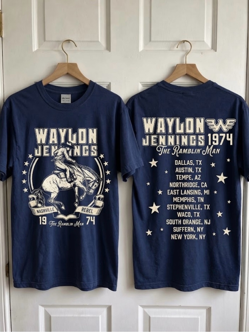 Waylon Jennings 1974 Ramblin Man Tour Vintage Outlaw Country Gildan T-Shirt